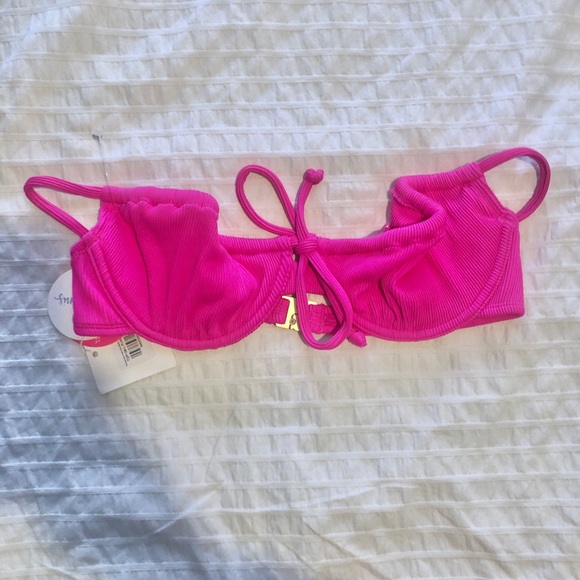 NWT Kulani Kini Flamingo hot Pink Ribbed Bikini size Large - Picture 12 of 13